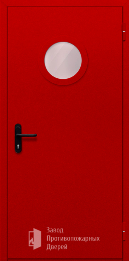 Фото двери «Однопольная с круглым стеклом (красная)» в Электрогорску