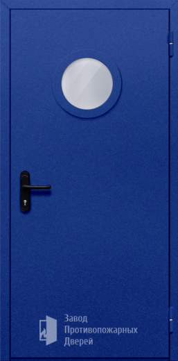 Фото двери «Однопольная с круглым стеклом (синяя)» в Электрогорску