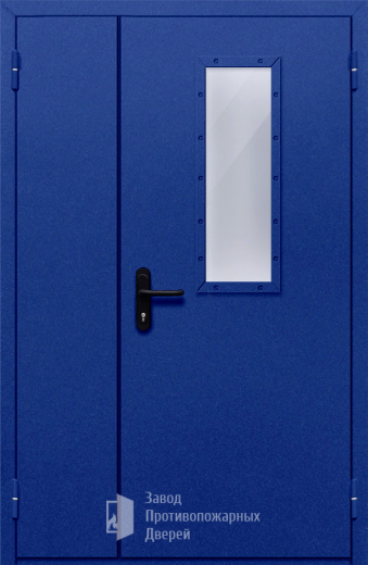 Фото двери «Полуторная со стеклом (синяя)» в Электрогорску
