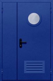 Фото двери «Полуторная с круглым стеклом и решеткой (синяя)» в Электрогорску