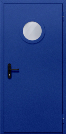 Фото двери «Однопольная с круглым стеклом (синяя)» в Электрогорску